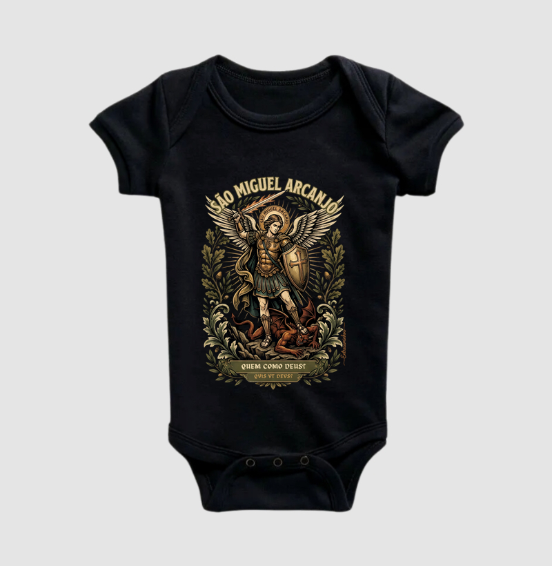 São Miguel Arcanjo – Defender da Fé | Quis Ut Deus e Arte Sacra Botânica - Body Infantil