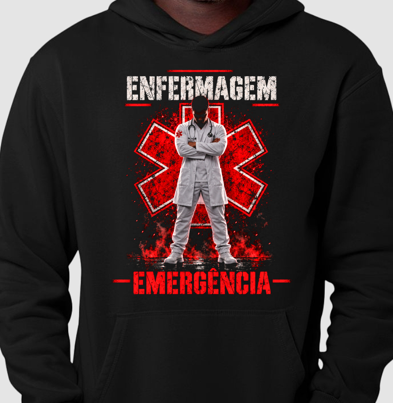 Enfermagem em Emergência - Homem Moreno - Hoodie Moletom