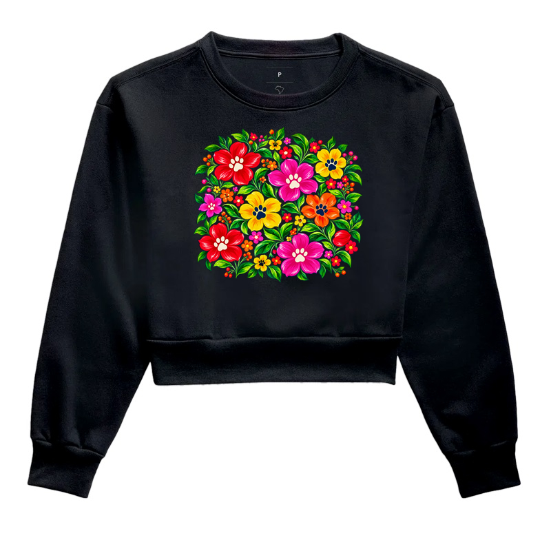 Jardim Floral Com Patinhas - Cropped Moletom