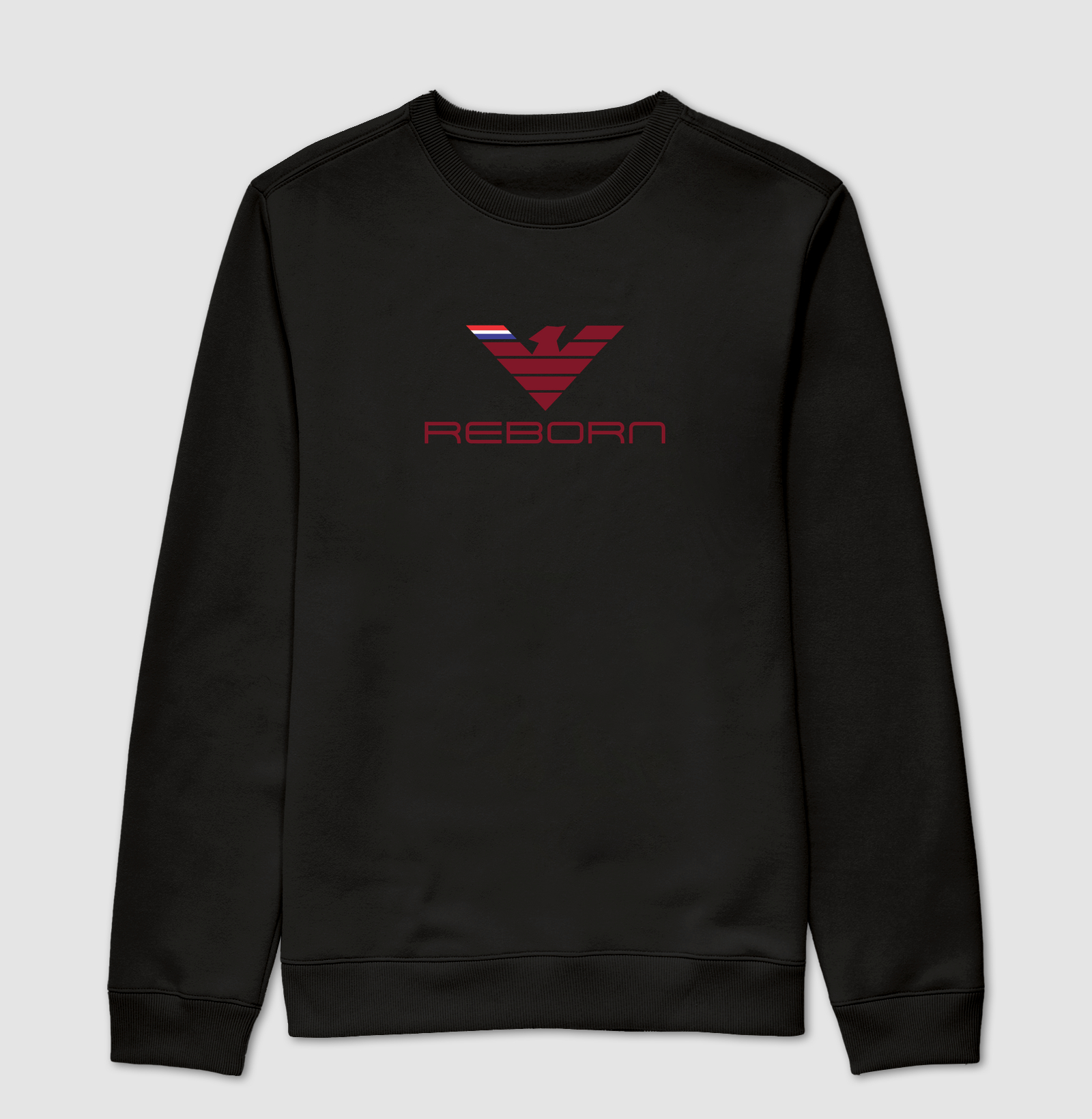 REBORN — RENASCER. MAIS FORTE. MAIS ALTO. Uma obra de arte no peito. Acima, a fênix — imponente, elegante, em tons que brilham com nobreza sobre o branco puro. Suas linhas são precisas, definidas, perfeitas: não é só um símbolo, é a promessa de quem nunca se deita.