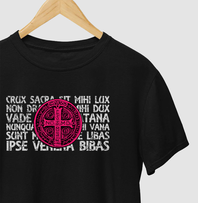 Medalha de São Bento e a Oração cor Rosa