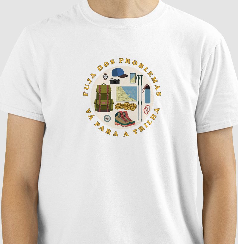 Camiseta Fuja dos Problemas e Vá para a Trilha - Masculina