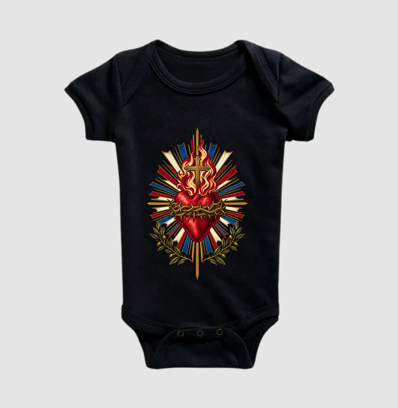 Sagrado Coração - Chama de Misericórdia - Cristo Vivo - Body Infantil