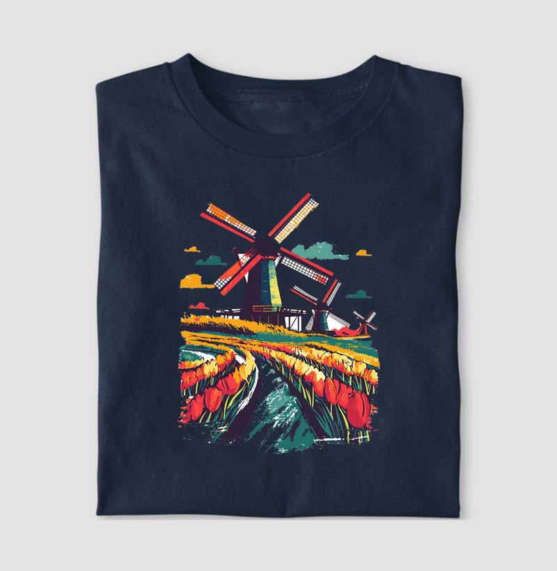 Camiseta Amsterdã e seus Moinhos de Vento