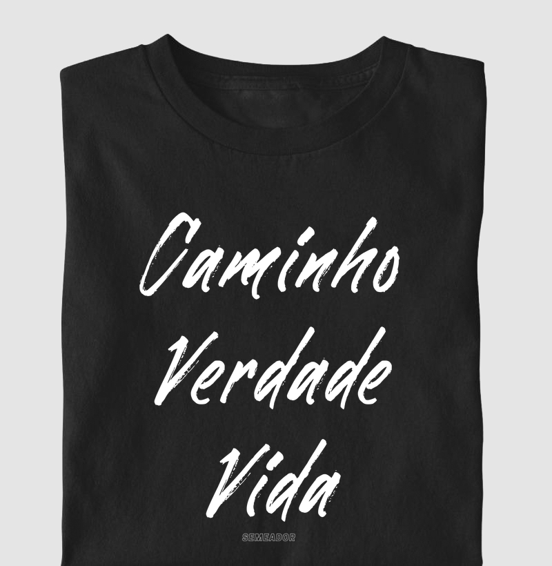 Camiseta Infantil Cristã Caminho Verdade e Vida Manuscrita