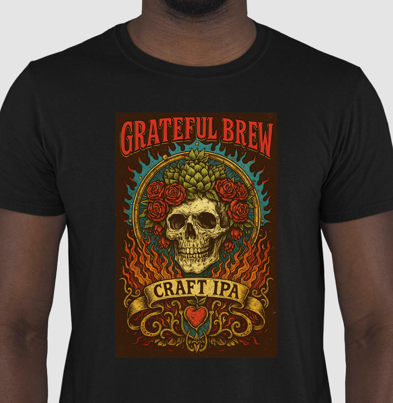 Camiseta Grateful Brew Craft IPA Caveira Floral Cerveja Artesanal