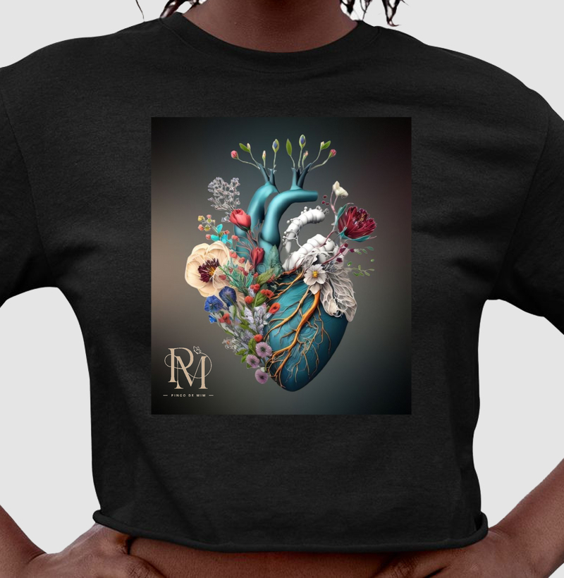 Cropped - Coração Flower Blue