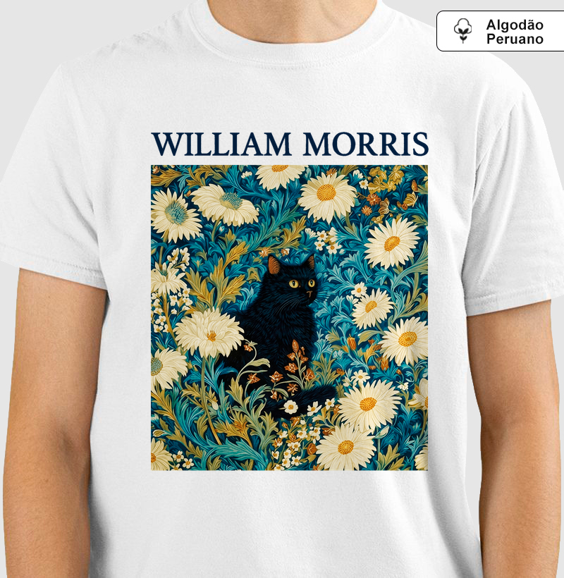 Camiseta William Morris Gato | Arts & Crafts | Algodão Peruano Premium