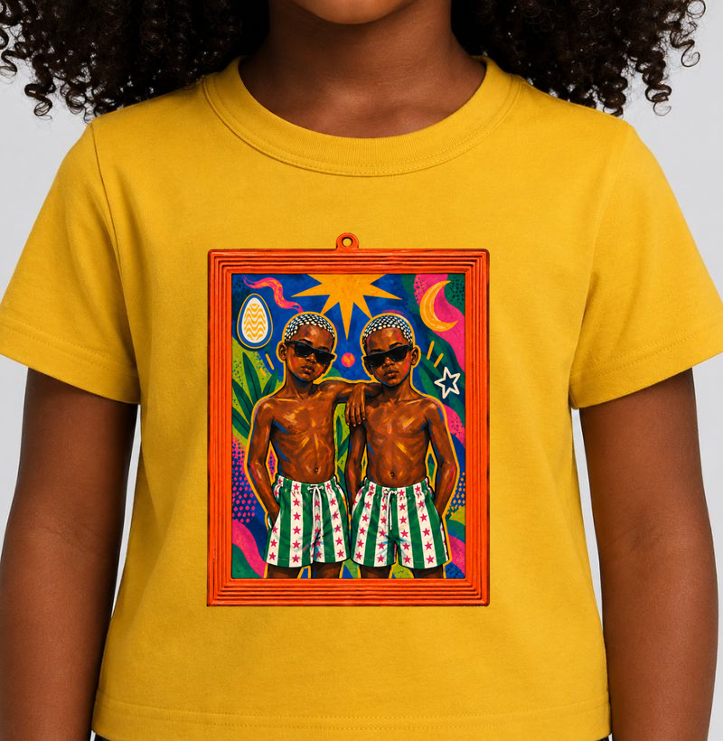 Camiseta Infantil São Cosme e Damião Moldura Espelho - Camiseta Infantil