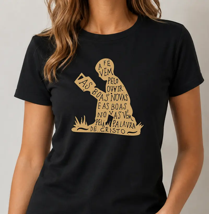 Camiseta Feminina A fé vem pelo Ouvir - Camiseta