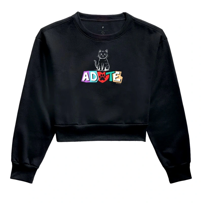 #007 - Adote - gato - Moletom Cropped