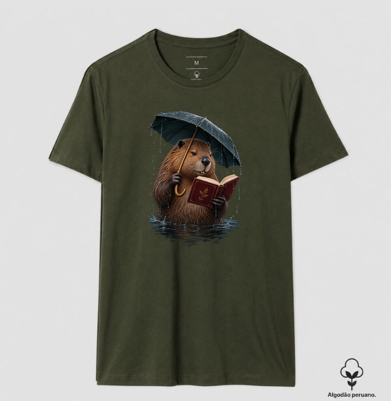 Castor Leitor na Chuva - Camiseta Algodão Peruano