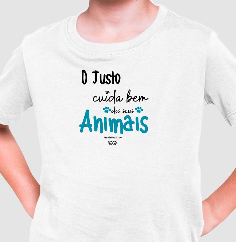 Camiseta Infantil Personalizada O justo cuida bem dos seus animais. Pv 12.10