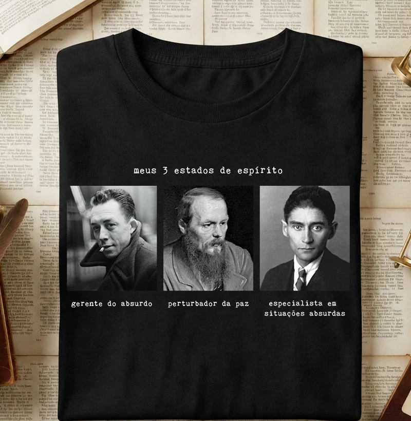 Camiseta Meus 3 Estados de Espírito | Camus, Kafka e Dostoiévski - Camiseta