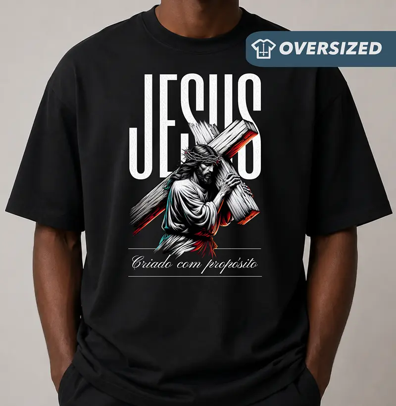 Camiseta Oversized Criado Com Propósito - Camiseta Oversized