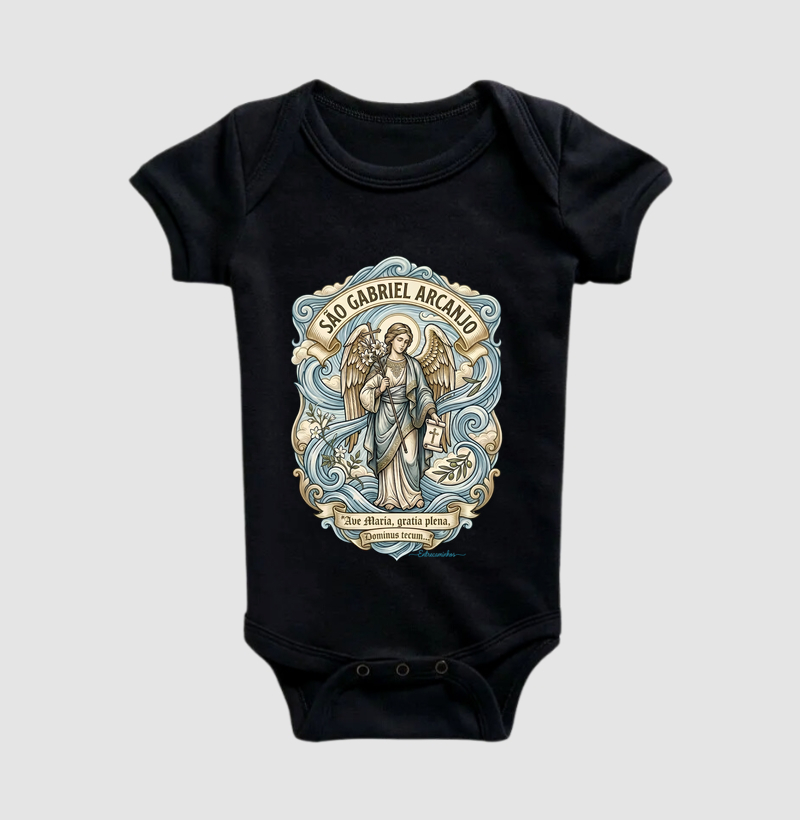 São Gabriel Arcanjo – Ar(Vento,Sopro, Anúncio) | Ave Maria Gratia Plena e Arte Sacra com Simbologia Botânica - Body Infantil