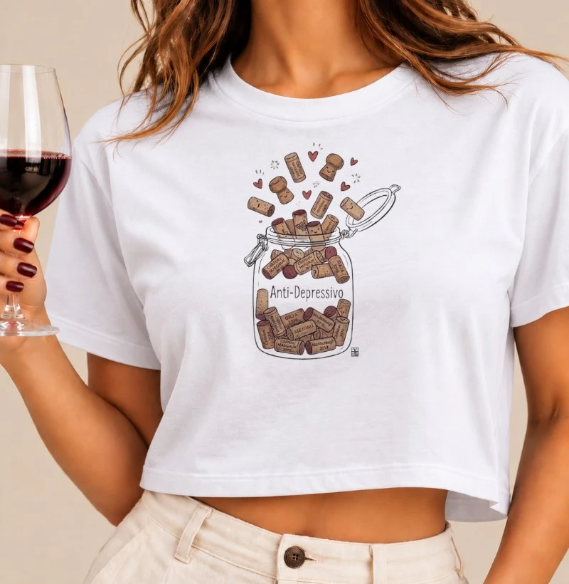 Camiseta Cropped Vinho - Pote Anti-Depressivo - Cropped