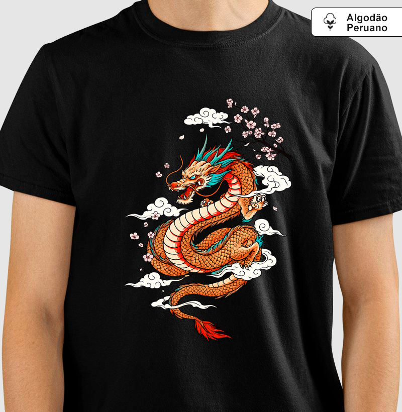 Camiseta Dragão Japonês | Algodão Peruano