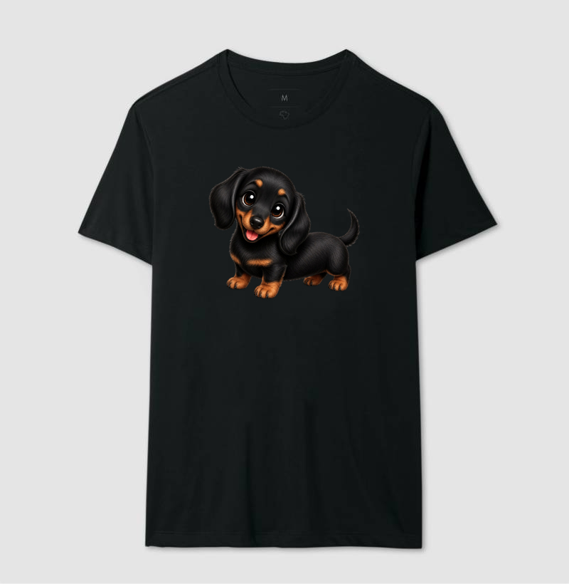 Dachshund Preto - Desenho Animado - Camiseta
