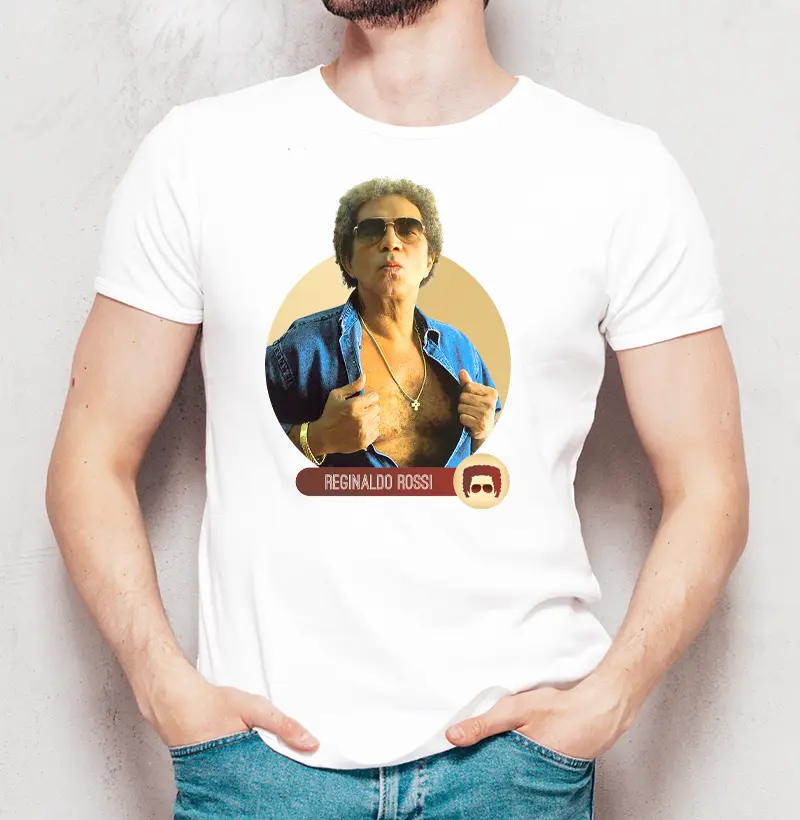 Camiseta Masculina "1 beijo do Rossi" Branca/Cinza