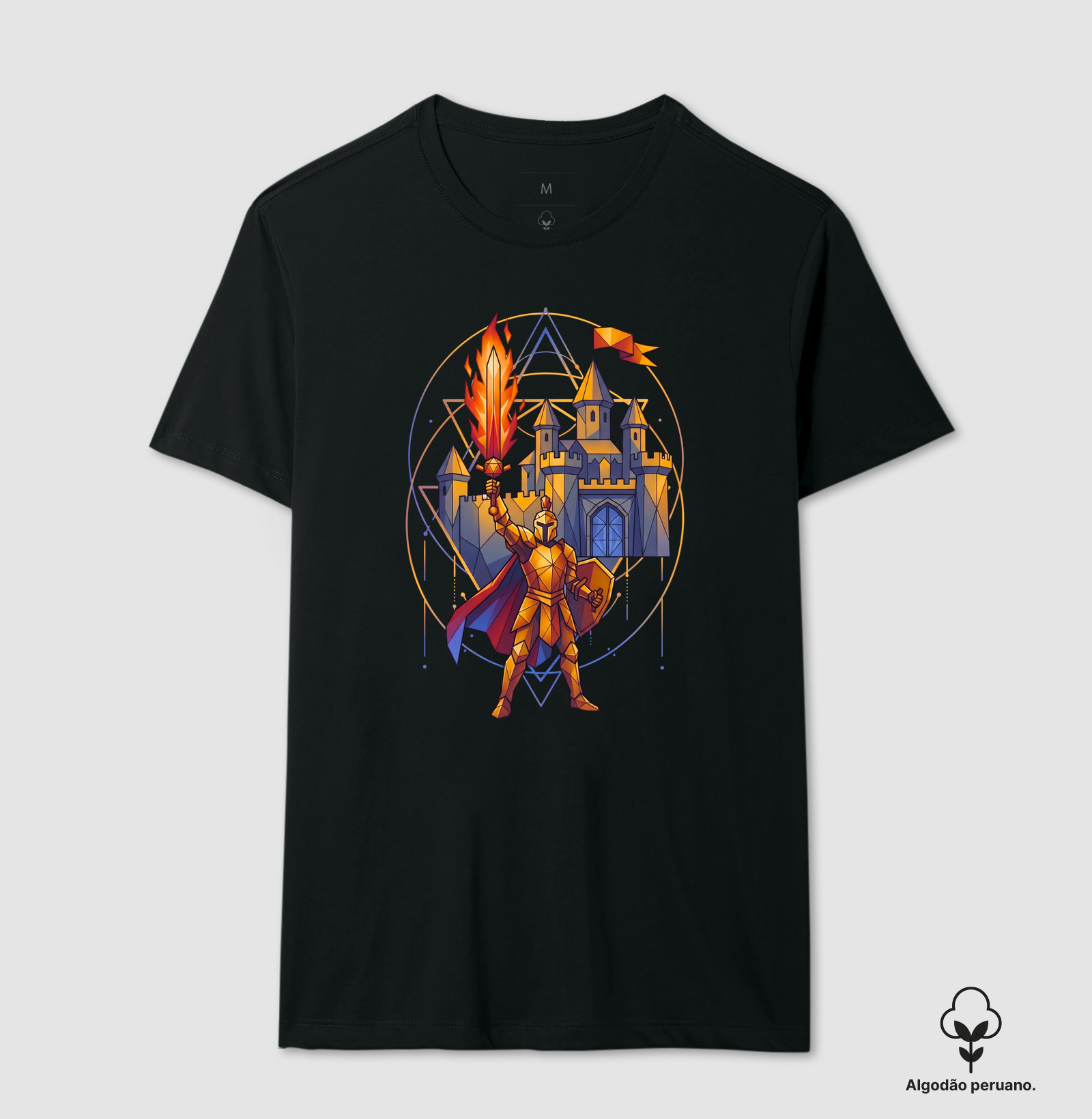 Guerreiro com Espada Flamejante - Camiseta Algodão Peruano