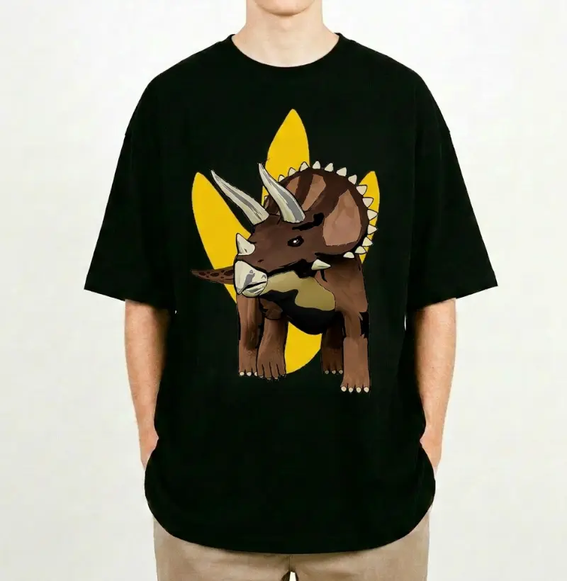 Camiseta Dinossauro Oversized Triceratops Algodão Premium Dinoloco