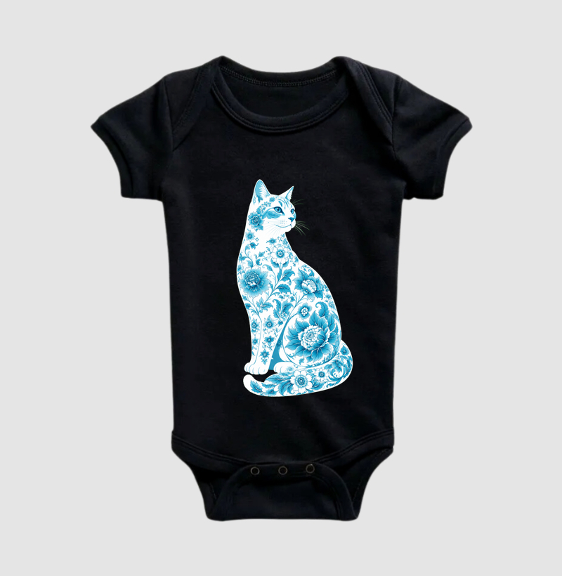 Gato Floral Azul - Body Infantil