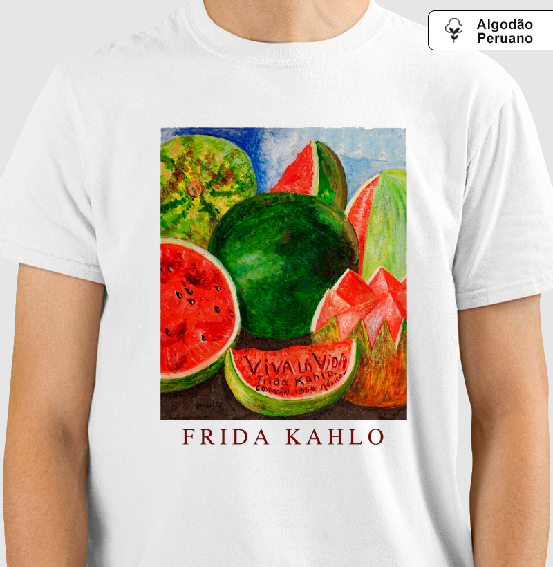 Camiseta Pintura Clássica Viva la Vida 1954 Premium Branca Frida Kahlo