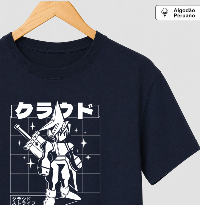 Final Fantasy - Cloud Poligonal - Camiseta Algodão Peruano