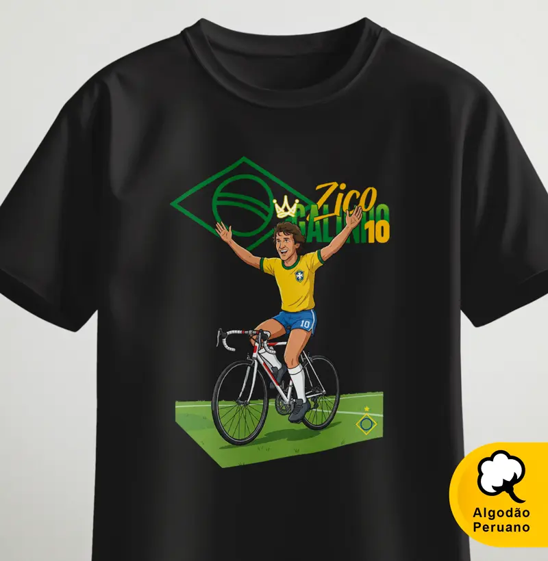 Zico pedalando - Camiseta Algodão Peruano