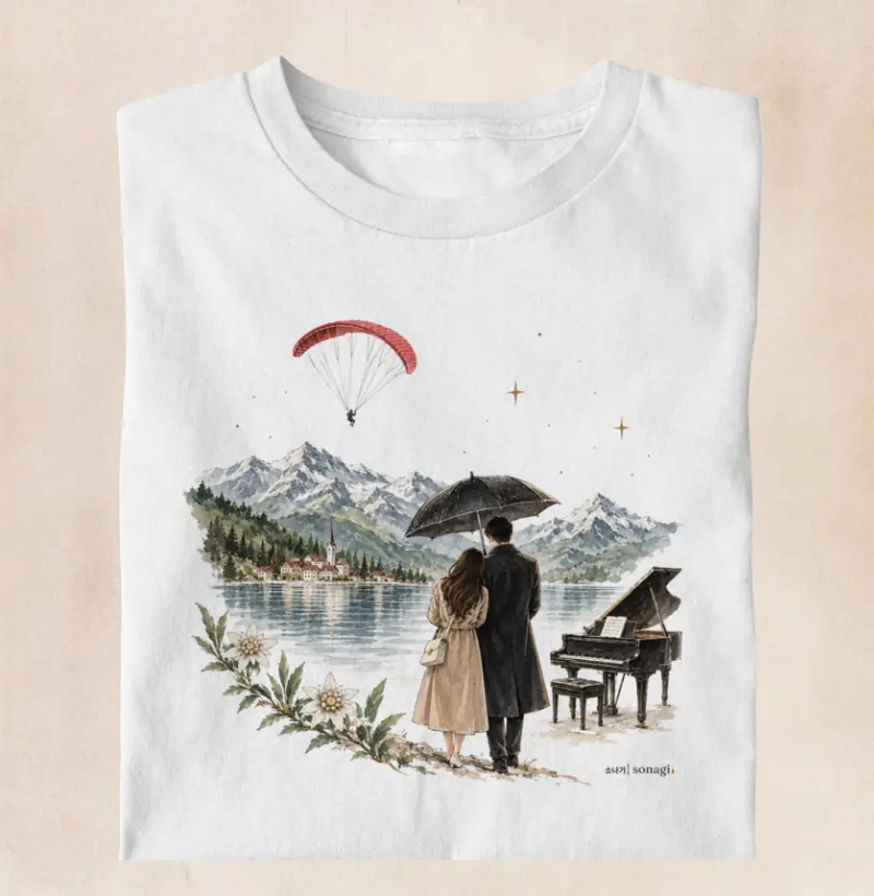Camiseta Premium - Dorama - Piano, Suiça, parapente
