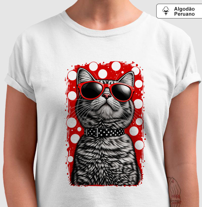 Gato Retrô  - Camiseta Algodão Peruano