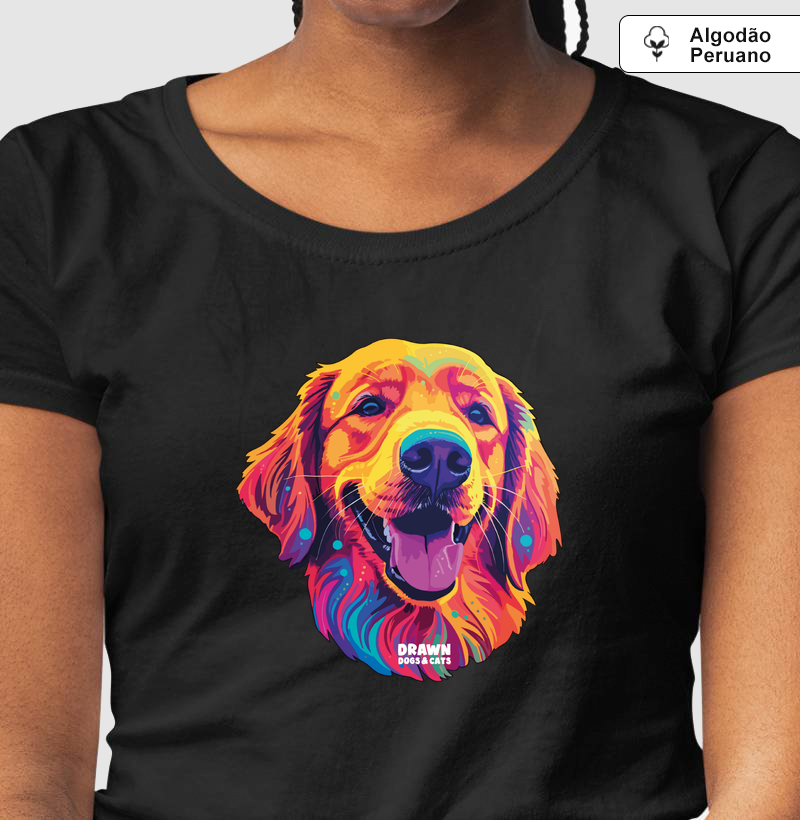 Golden Retriever colorido - Camiseta Algodão Peruano