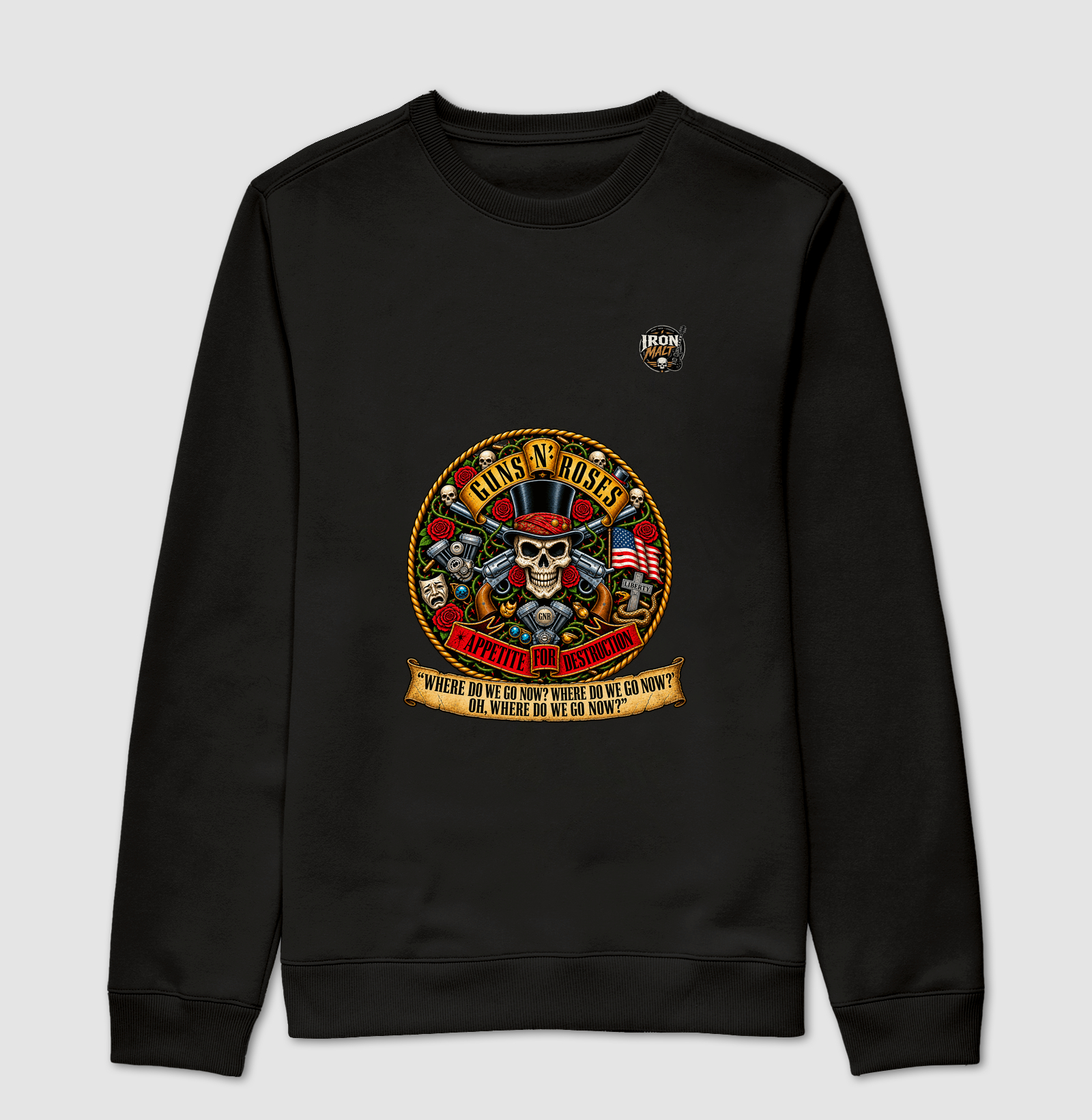 Moletom  Guns N’ Roses Caveira, Rosas e Revólveres - Suéter Moletom