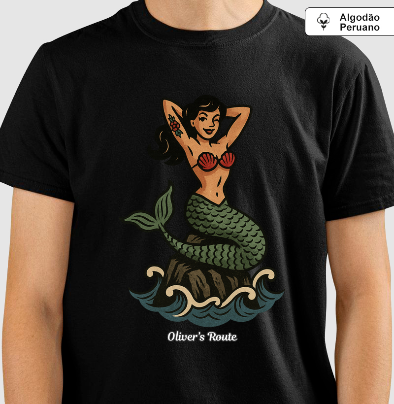 Sereia Old School - Camiseta Algodão Peruano