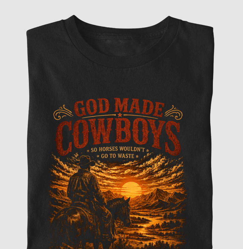 Camiseta Country Masculina e Feminina God Made Cowboys Rustler South Co.