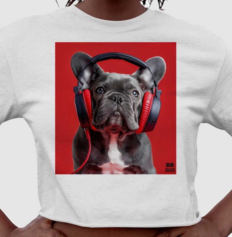 Camiseta Cropped Bulldog Frances "Headphones 4"