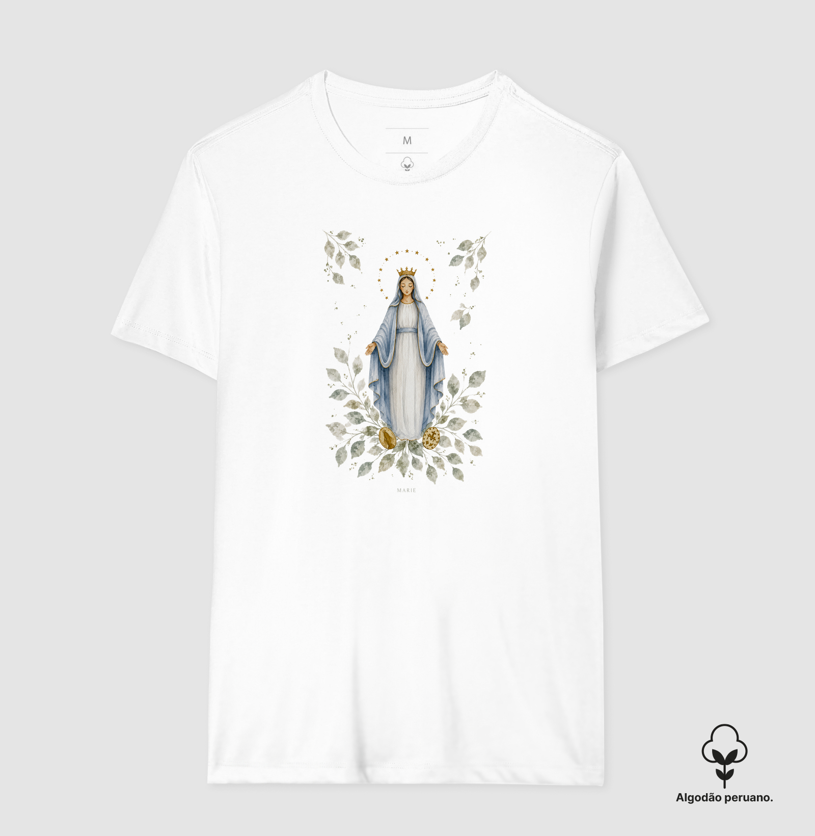 Nossa Senhora das Graças Aquarela - Camiseta Algodão Peruano