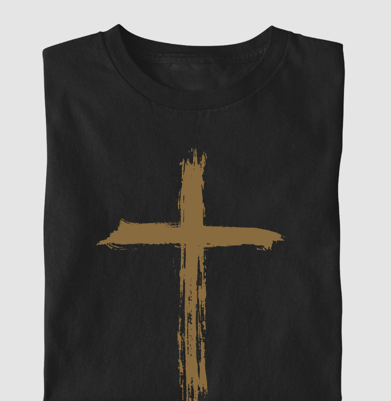 Camiseta Masc. Cruz Pincelada - Estampa Dourada