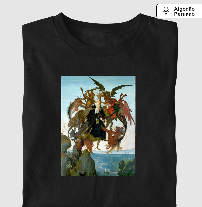 O Tormento de Santo Antão — Michelangelo, 1487 - Camiseta Algodão Peruano