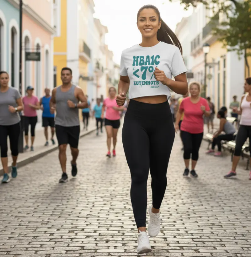 Camiseta Cropped Feminina 100% Algodão "HbA1c < 7%" - Tia Bete Veste