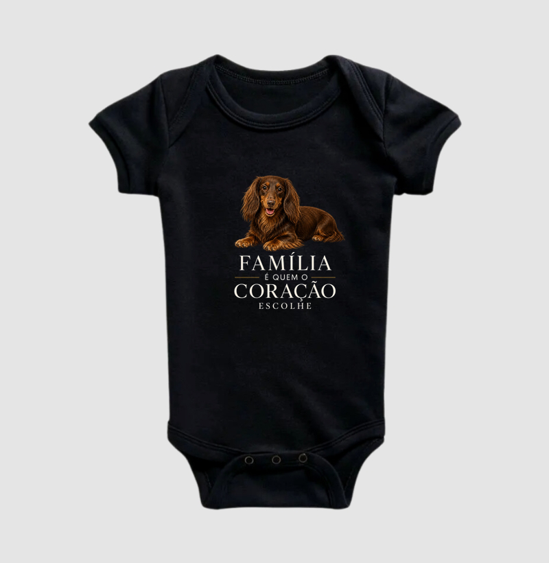 Dachshund Pelo Longo Marrom - Família - Body Infantil