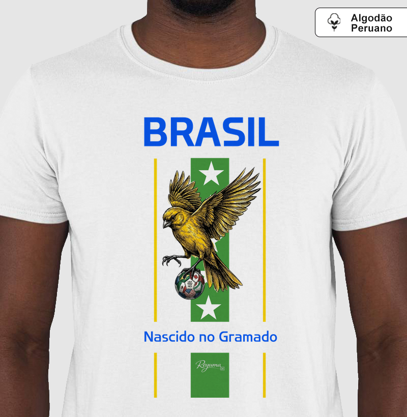 Camiseta Masculina e Feminina de Algodão Peruano Futebol "Seleção Brasileira" - Copa do Mundo