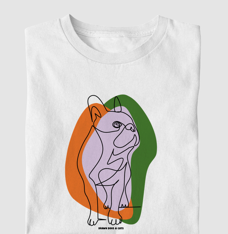 Bulldog de linhas com fundo laranja e verde