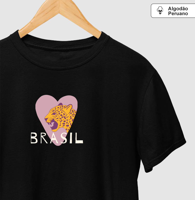 brasil coração onça - Camiseta Algodão Peruano