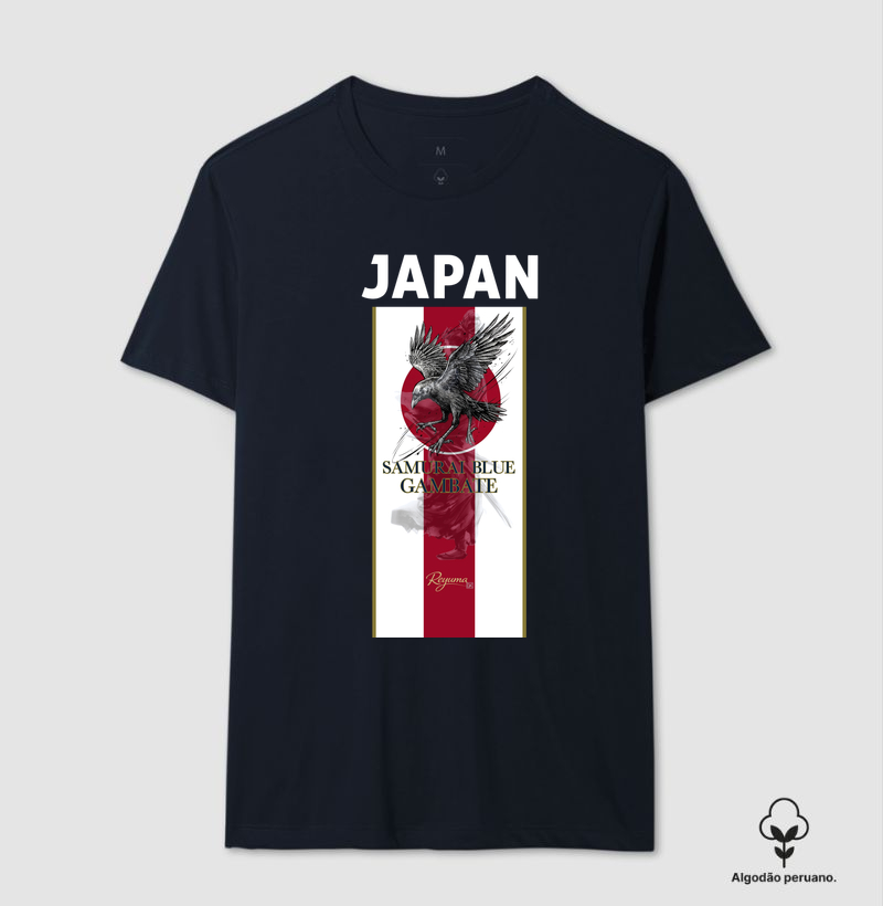 Camiseta Masculina e Feminina de Algodão Peruano Futebol "Samurai Blue" - Japan