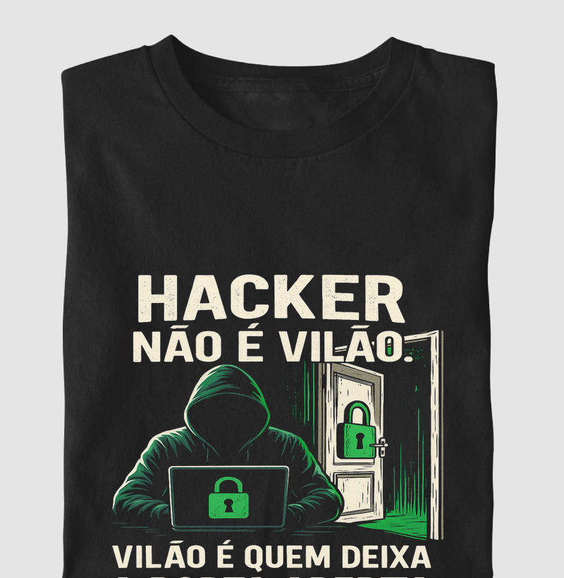 Camiseta Hacker Não É Vilão – A verdade cibernética com estilo e atitude