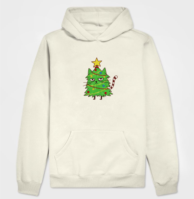 Gato no meio da árvore de Natal