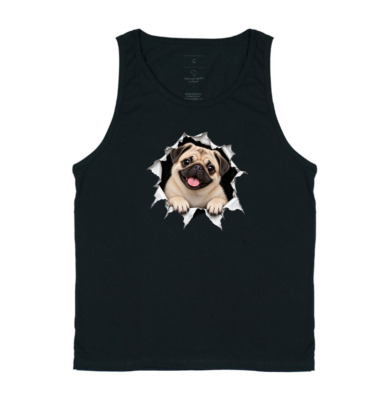 Pug Saindo da Camiseta - Regata