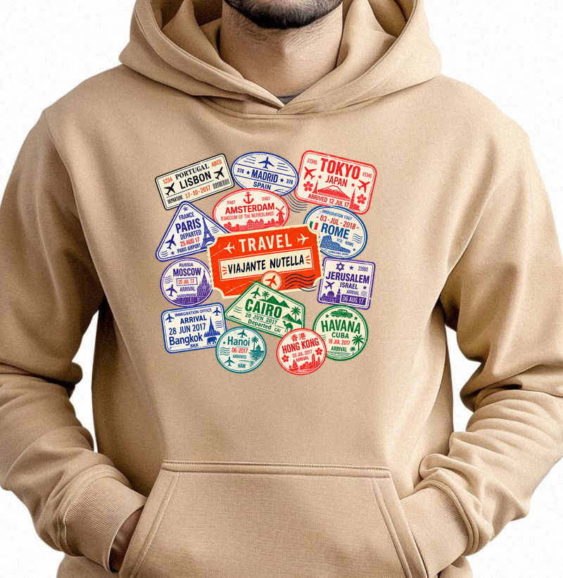 Moletom carimbos viajante nutella